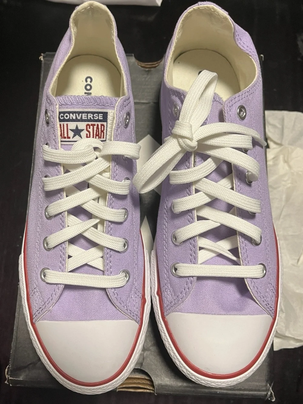 Converse Kids Lavender Low Top Sneakers with White Laces